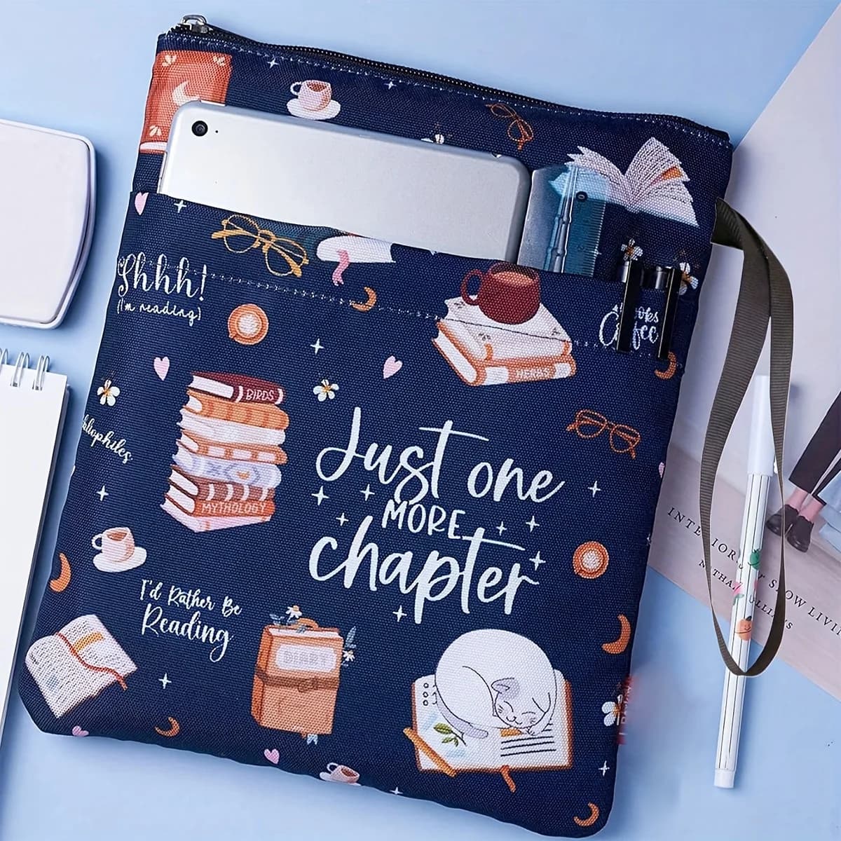 1 "Just Another Chapter" Book Cover with Zipper and Front Pocket - Humorous Illustration, Suitable for Paperback Book Cover