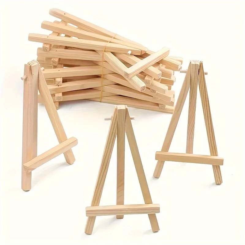 10pcs Adjustable Mini Wooden Easels - Triangle Display Stands for Canvas Art, Crafts & Drawing