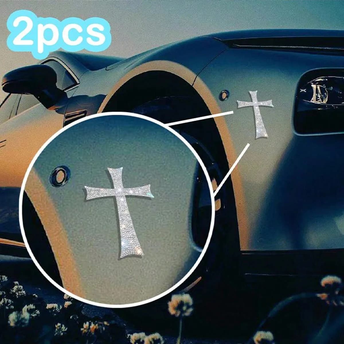 2 shiny 3D three-dimensional cross stickers, multi-purpose decorative stickers, suitable for vehicle surfaces, home accessories