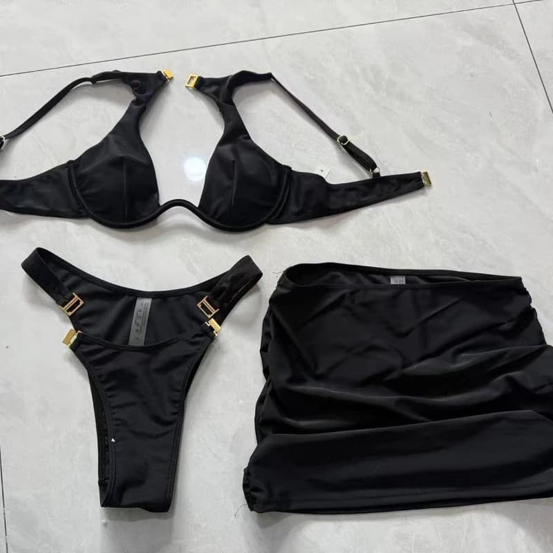 Female Bikini Set 3 Pieces Bikini Sets Sexy Women Swimsuit Swimwear Push Up Beachwear Bathing Suit Skirt wimming Suit Cover Ups