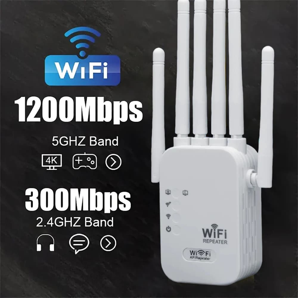 Wireless WiFi Repeater Wifi Signal Booster Dual Band 2.4G 5G WiFi Extender Gigabit WiFi Amplifier WPS Router 1200/300Mbps Househ