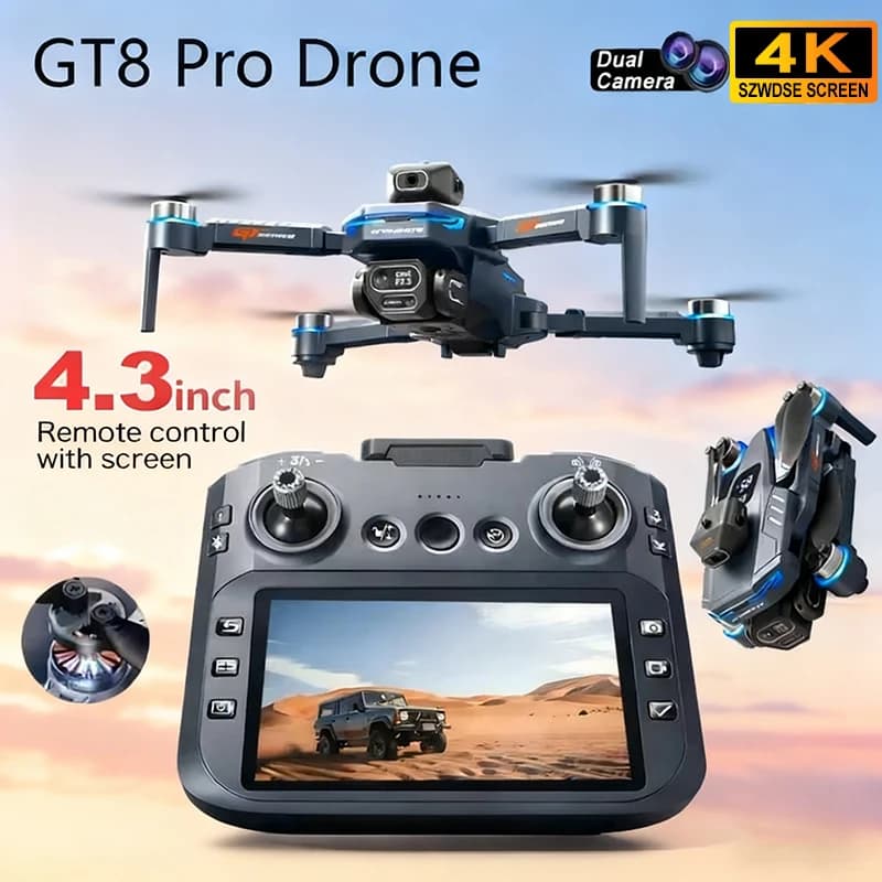 New Drone 4K HD GT8 Camera Obstacle Avoidance Aerial Photography Brushless Drone with Screen Foldable RC Drones Quadcopter Toys