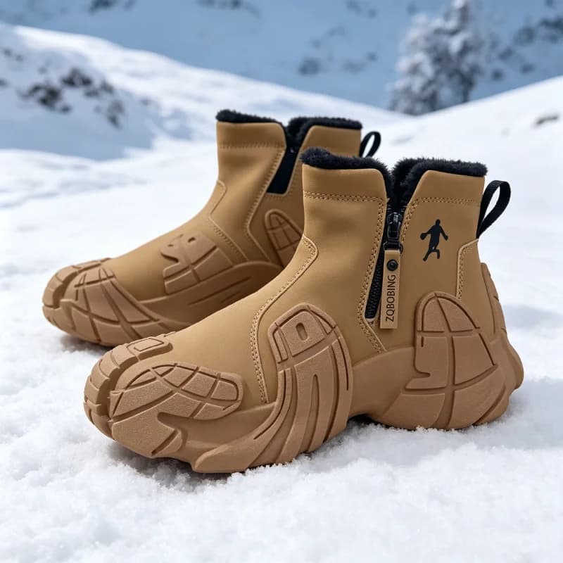 Warm Winter Boots for Men, Sizes 39-47, with Fleece Lining, High-Top, Versatile, Round-Toe, Thick-Soled, Lightweight Cotton Shoes, Trendy Outdoor Snow Boots