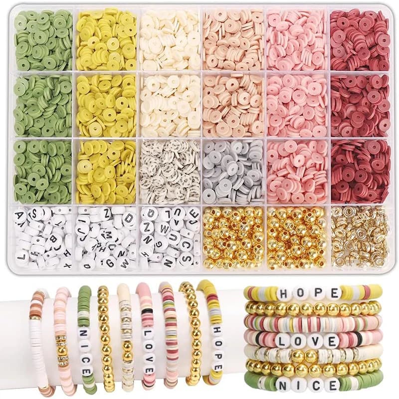 DIY Jewelry Making Kit Clay Beads Bracelet Making Kit Flat Preppy Beads Polymer Clay Beads for Friendship Bracelets Making DIY