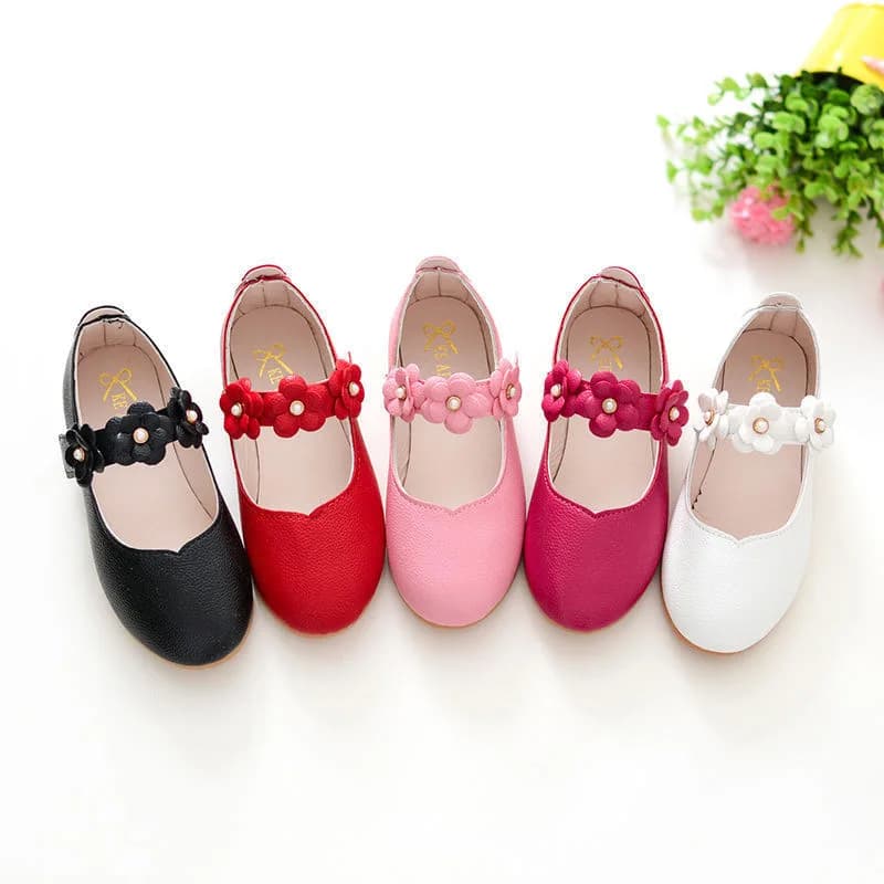 Girls Low-top Solid Color Leather Shoes Princess Shoes Flowers Student Single Dance Shoes White Child Shoes Comfortable Wearable
