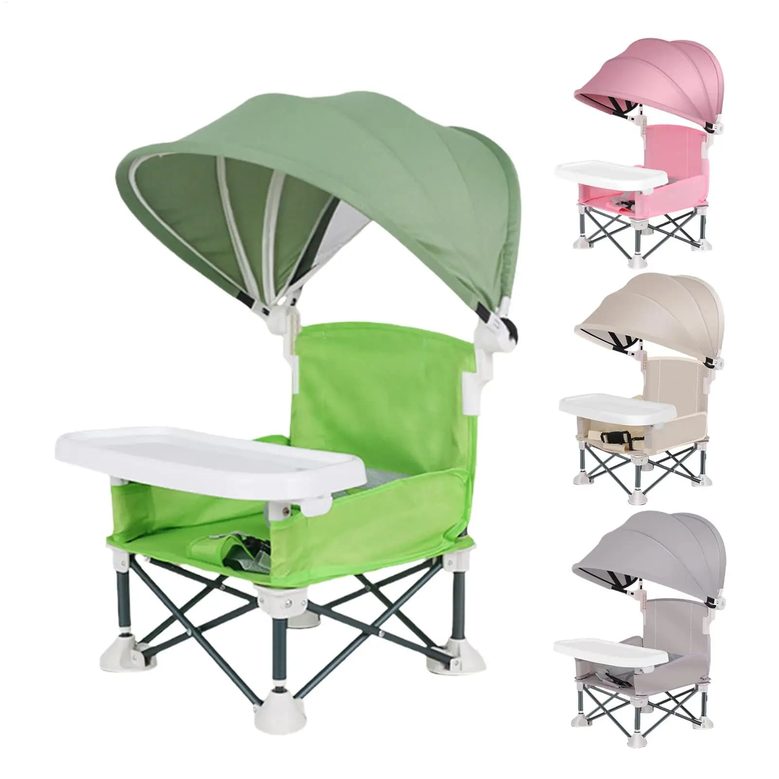 Baby Feeding Chair Foldable baby feeding booster chair With sunshade and removable tray Portable High Chair Folding Booster Seat