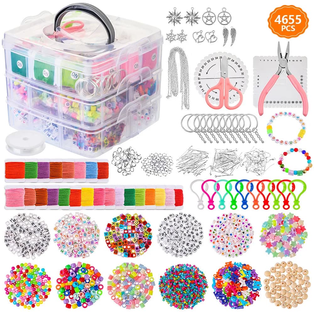 DIY Jewelry Making Kit – Beads, Charms & Tools for Necklaces, Bracelets, Keychains, Earrings – Includes Seed Beads & Craft Tools