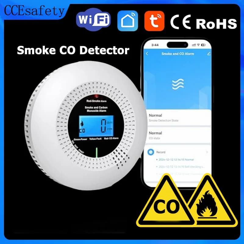 CCEsafety Wifi Tuya Smoke Carbon Monoxide Detector Smoke CO Detector 10-Year Sensor Battery Operated Home Boiler Room Fireplace