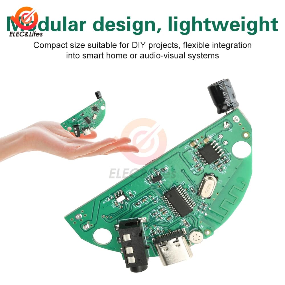 Portable Bluetooth Audio Amplifier Module 3.7V Battery or Type-C Powered Hi-Fi 3D Stereo 4W SD Card AUX Input for DIY Speakers