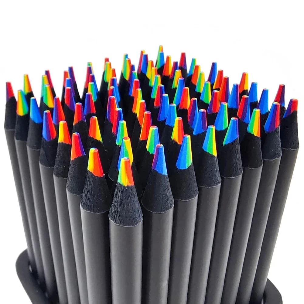 Kids Sketching Stationery Black Wood 7-Color Lead Pencil Gradient Rainbow Pencil Wooden Jumbo-colored Pencil School Supplies