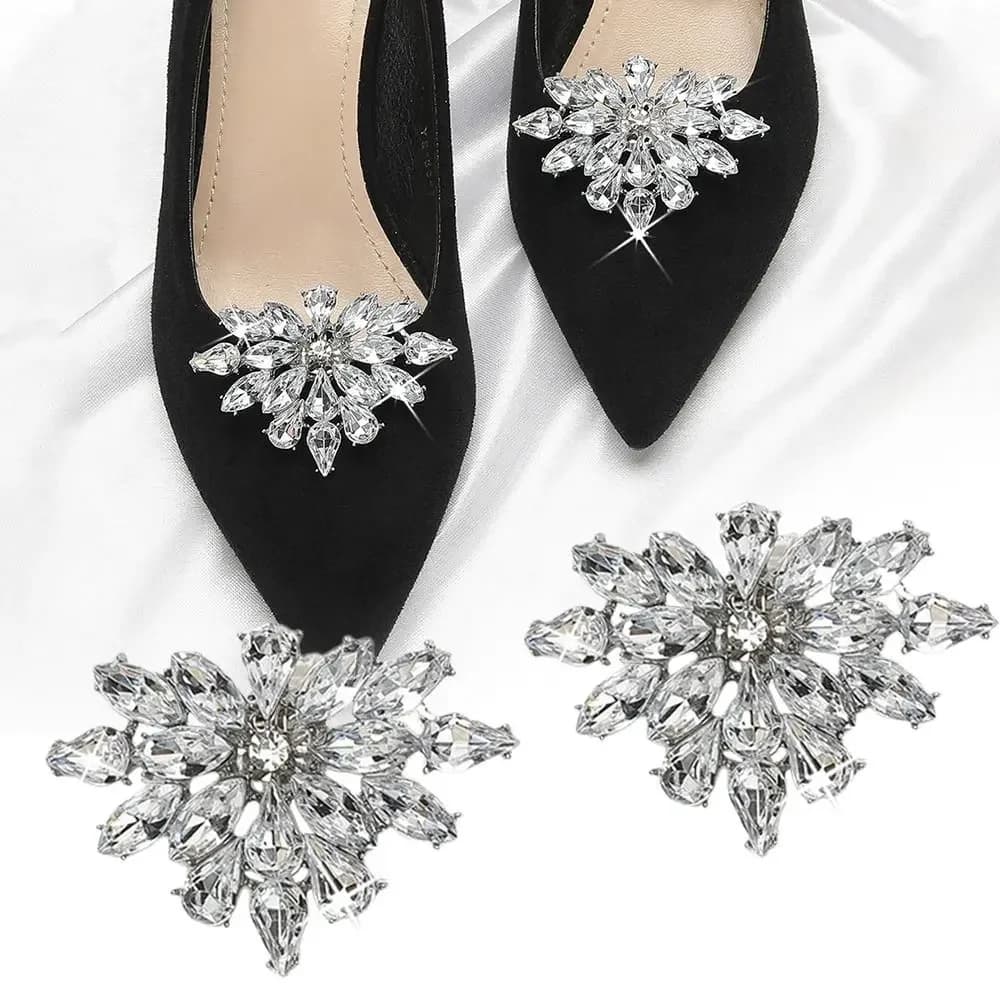 1 pair Bride Accessories Shiny Shoes Clips Rhinestone Shoes Flower Charm Buckle Bag Decorations Clamp Wedding