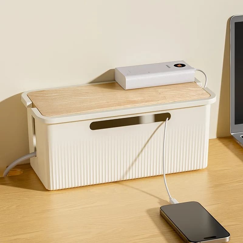 Cable Storage Box Desktop Charging Data Cable Storage Device Plug Socket Cable Management Device Black White Storage Organizer