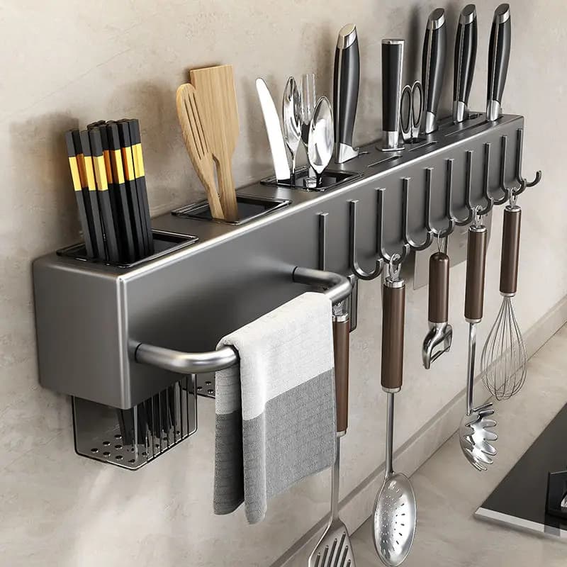 Tool-free Kitchen Shelf, Kitchen Accessories, Multifunctional Wall-mounted Chopstick Holder, Storage for Knives and Tools