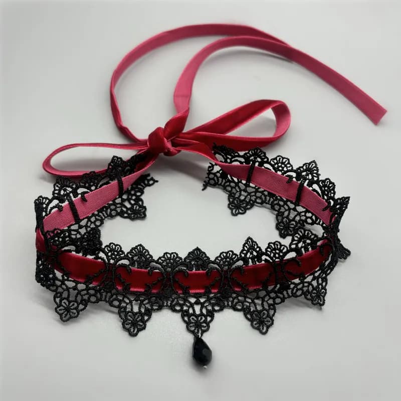 2026 New Sexy Lace Flower Necklace for Women Gothic Punk Velvet Collar Choker Black Waterdrop Pendent Necklace Strap Bow Jewelry