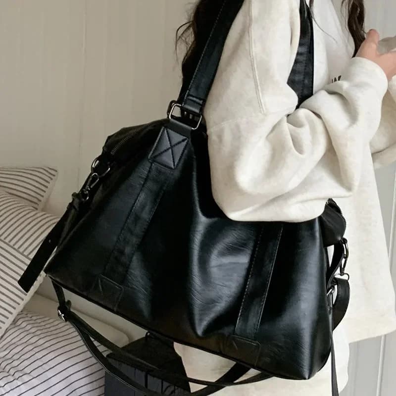 Big Black Shoulder Bags for Women Large Hobo Shopper Bag Solid Color Quality Soft Leather Crossbody Handbag Lady Travel Tote Bag