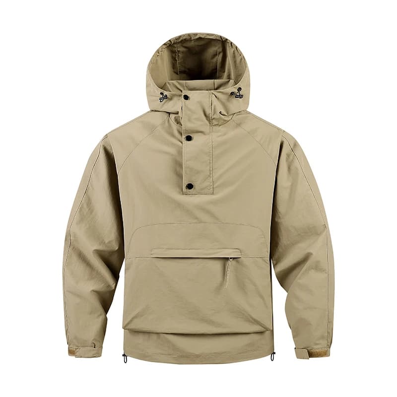 Hiking Men Jacket Double Zipper Solid Jacket Adjustable Drawstring Camping Coat Outdoor Travel Jacket Autumn & Spring Cargo Coat