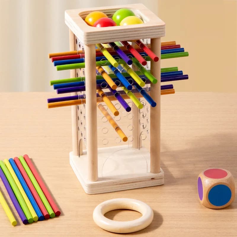 Educational Toy Desktop Dice And 4-sided Acrylic Stick Pulling Game Pizza Tower Parent-Child Interactive Thinking Training