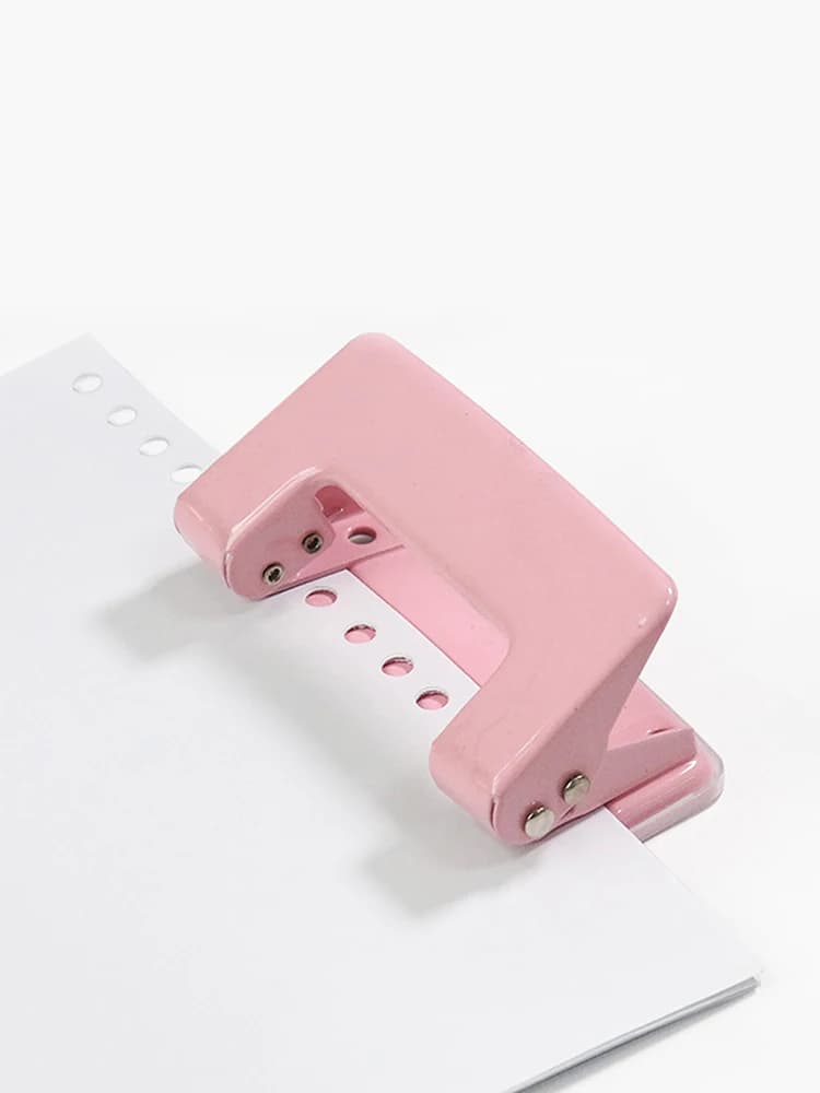 Hole Paper Punch Tool 2-Hole Metal Pink HolePuncher for Office Students Home Supplies