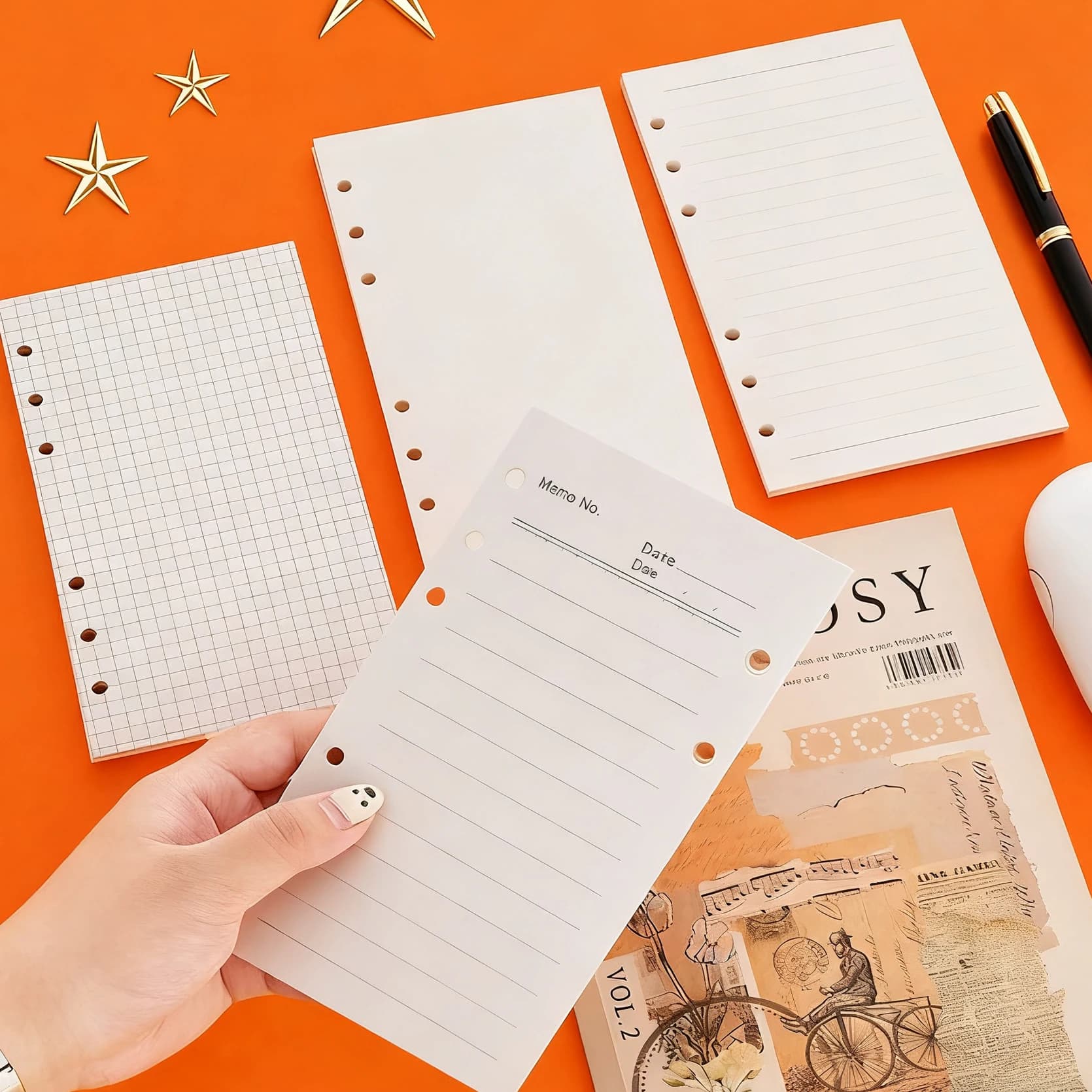 A6 6-Hole Loose Leaf Refill Paper (45 Sheets), Lined/Grid/Dot/Blank Binder Paper, Essential for School, Office & Back to School
