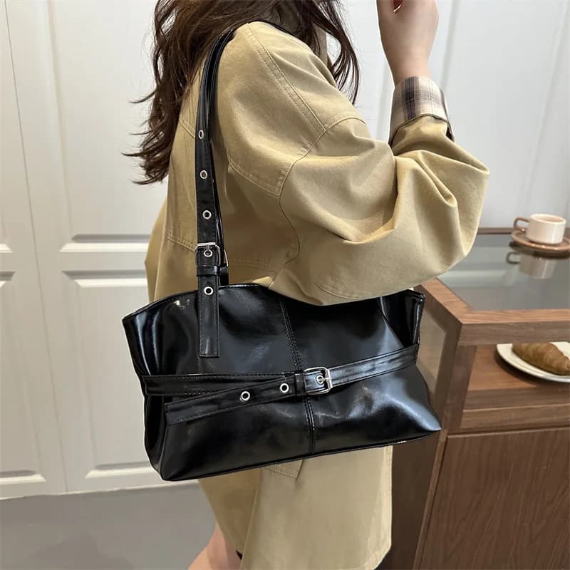 Large Capacity Women's Shoulder Bag Tote Commuter Bag Simple Vintage Cross-Border New Style Bag Versatile Sensation 2025