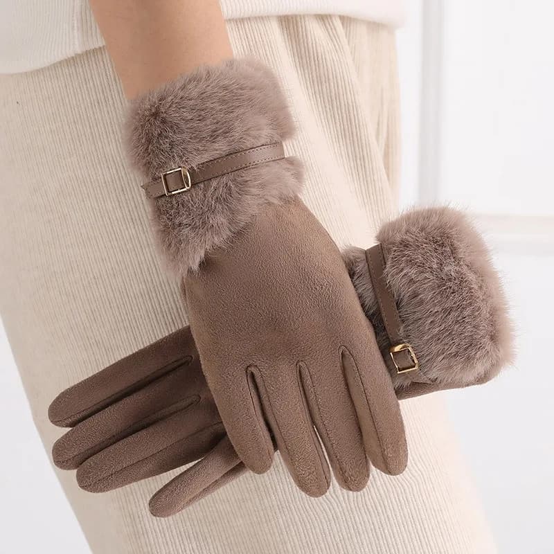 Women's Winter Gloves with Fleece Lining, Warm, Windproof, Cold-Resistant, Plush Decoration, Touchscreen Compatible, Suitable fo