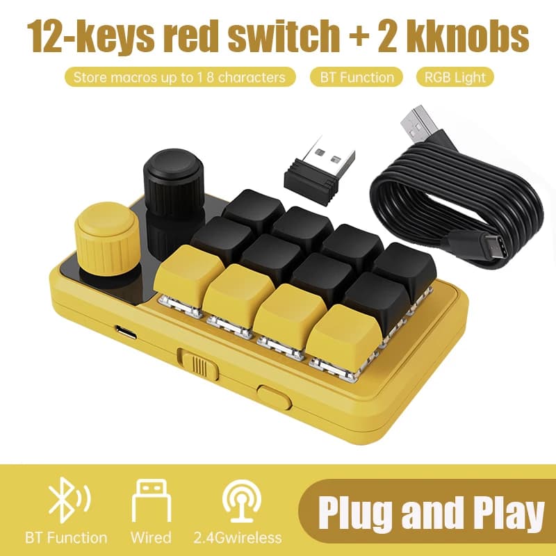 Programming Macro Custom Knob Keyboard RGB 12 Key Copy Paste Mini Buttons Photoshop Gaming Keypad Mechanical Hotswap Macropad