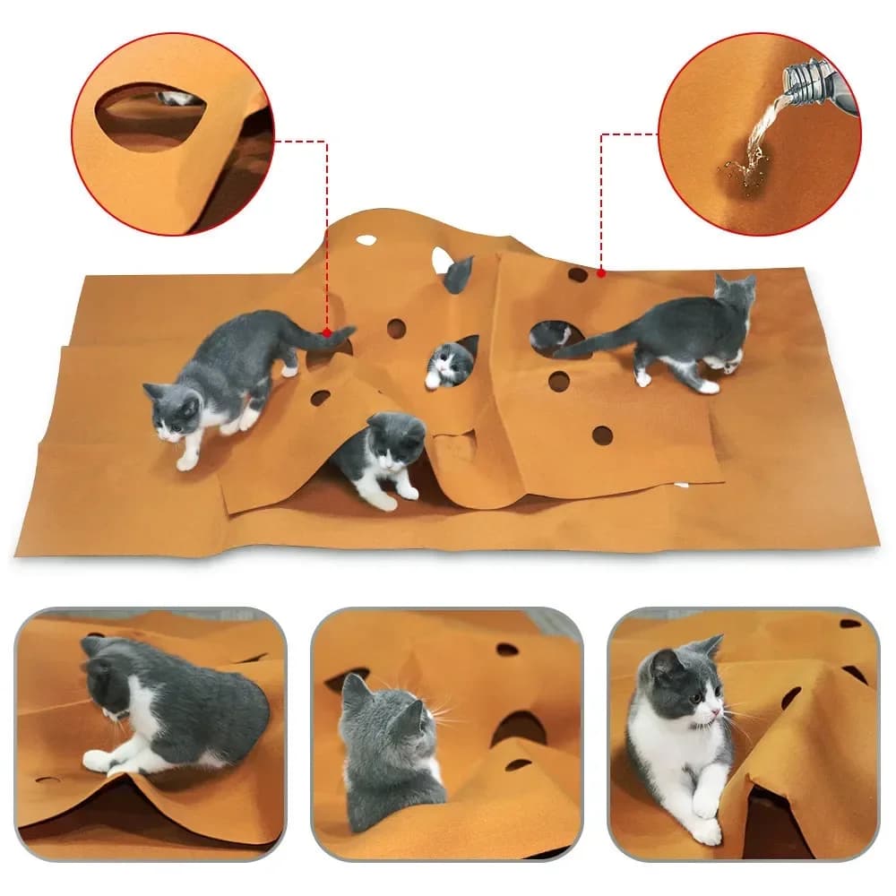 Cat Playing Game Mat Pet Toys Training Activity Collapsible Rug Scratch Resistant Toys Bite Climbing Frame Cat Litter Mat Pad