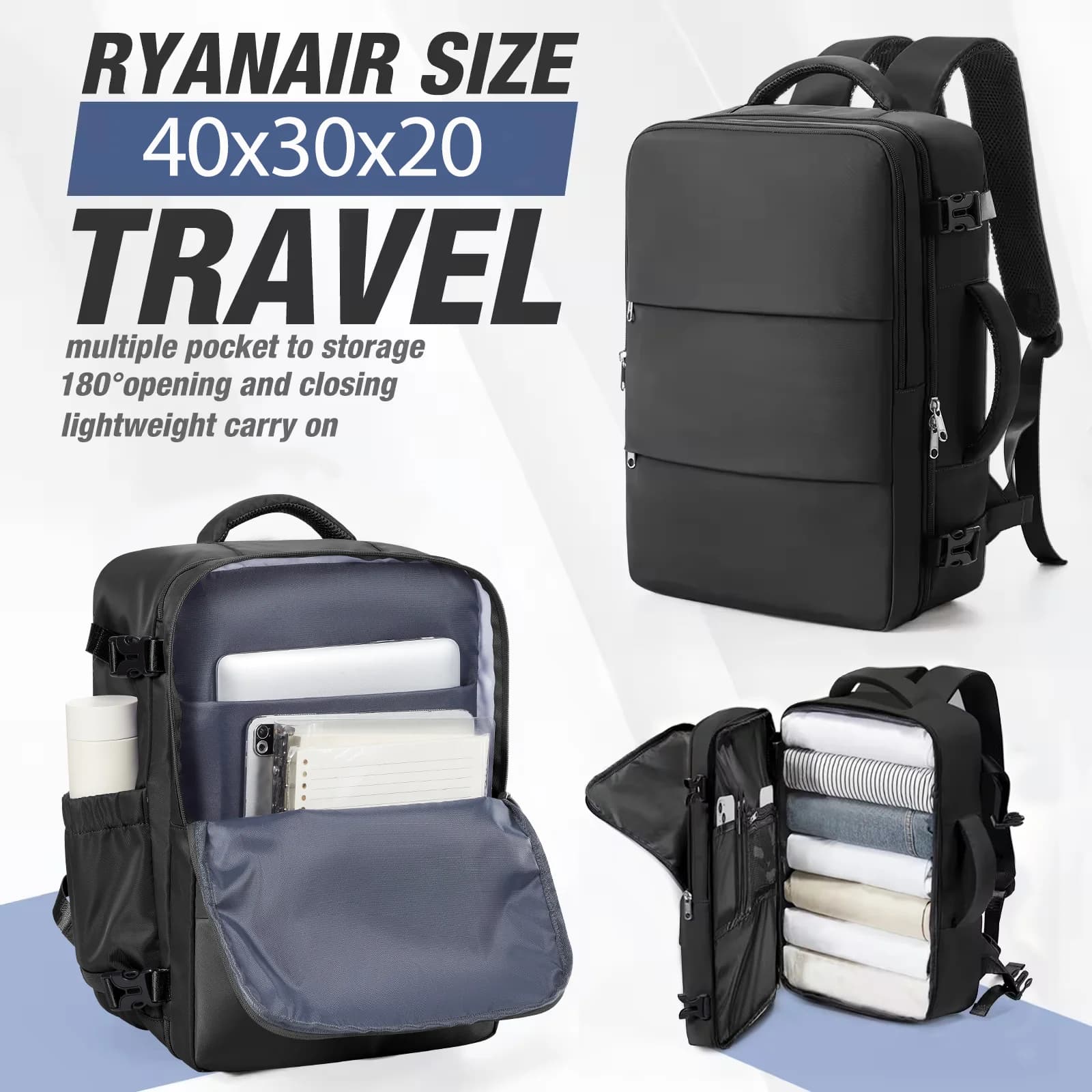 Ryanair 40x30x20 Luggage Cabin Bag, 40x30x20 Bag Men Women 15.6inch Laptop Bag Business Travel Backpack,College School Backapck