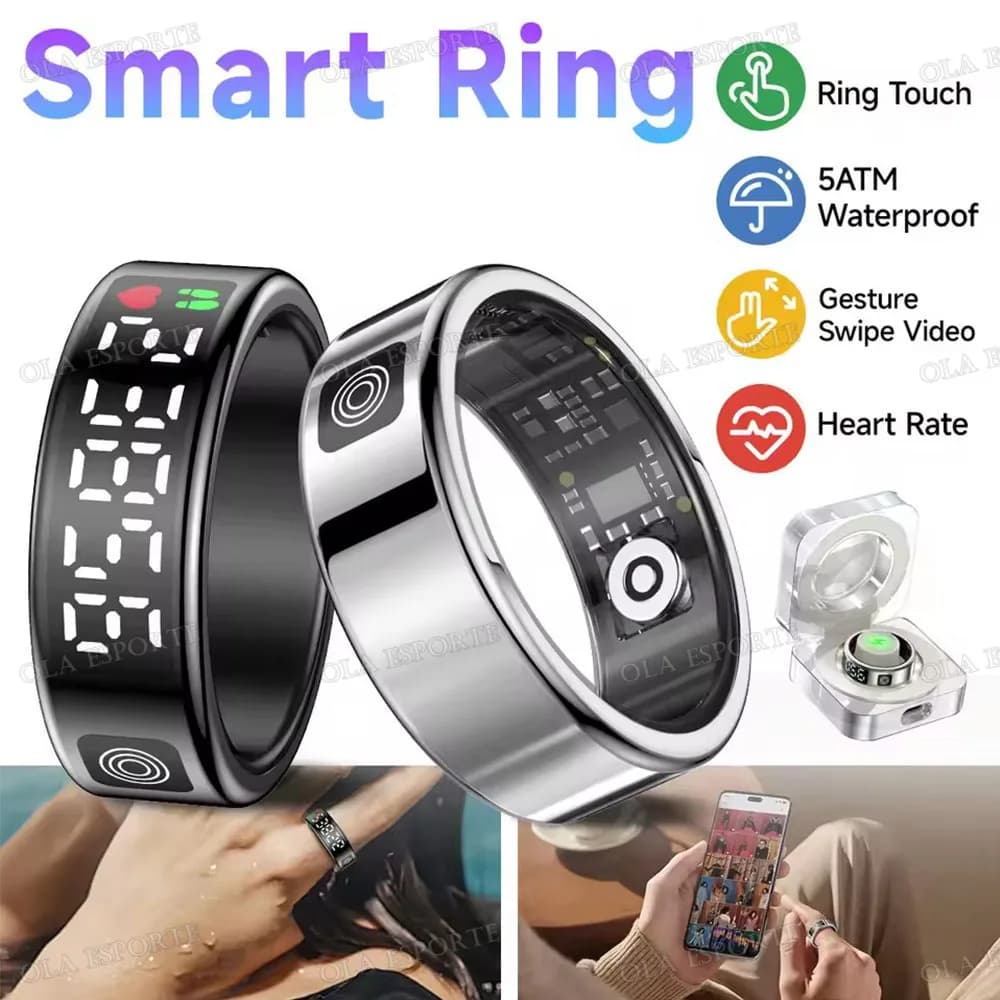 2026 Smart Ring with Display Screen and Touch, Wireless Charging, Health Manager, 5 ATM Waterproof For Men Women Rings R12 R11