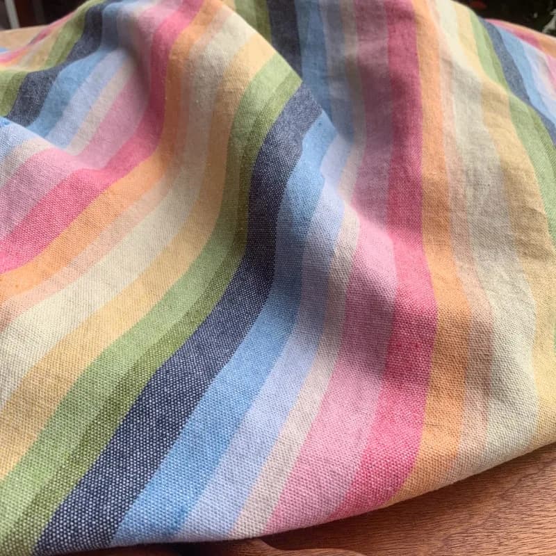 Colorful Woven Striped Linen Cotton Fabric for Dresses Pants High End Custom Spring Autumn Clothing Material Textured Premium