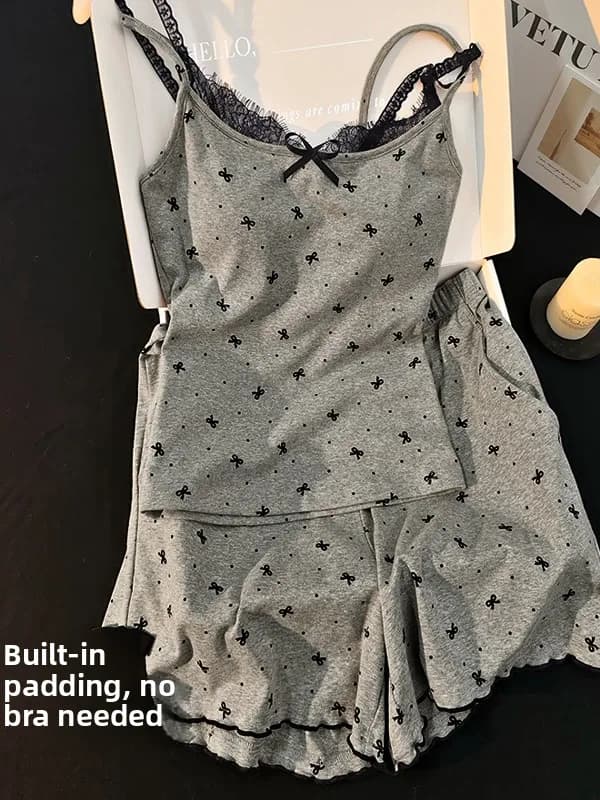 Sexy Summer Sleepwear Set Women's Modal Cotton Strap Nightgown with Chest Pad Home Clothes Short Sleeve round Neck Soft Fabric