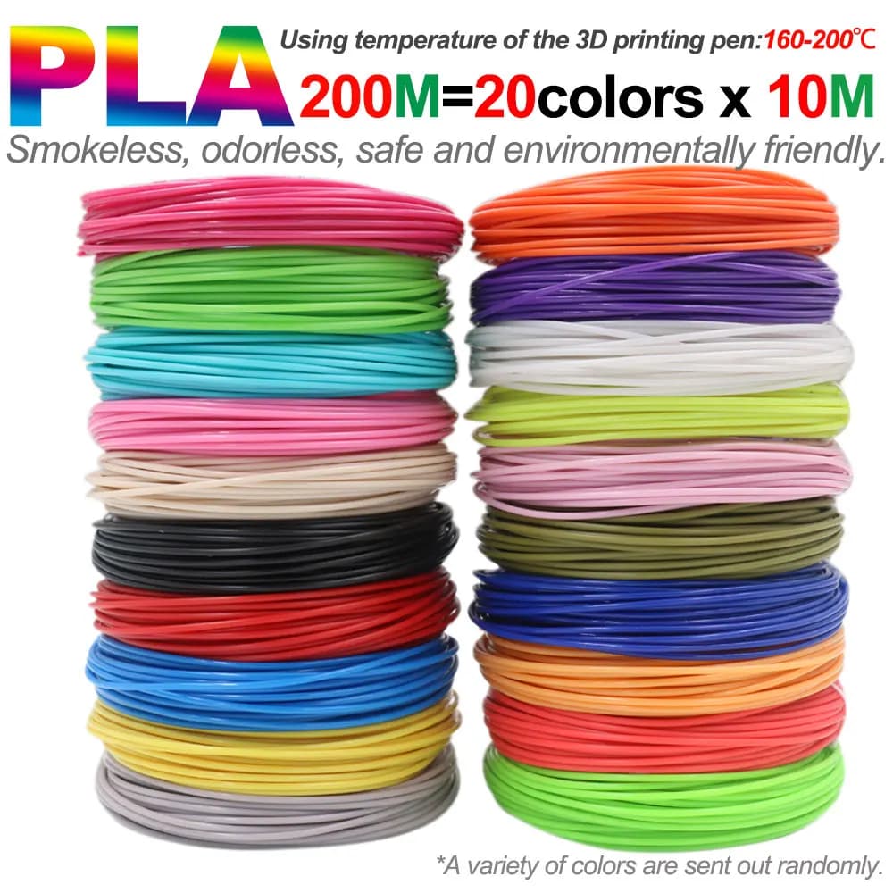 PLA Filament Diameter 1.75mm Color 3D Printing Material for 3D Pen, 10/20/30 Colors, 100M 150M 200M, Colorless, Odorless and Saf
