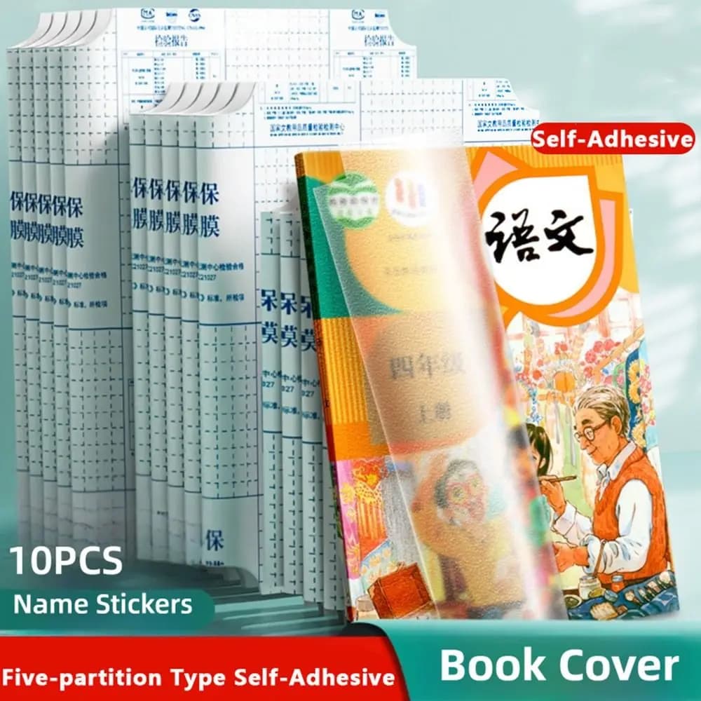 10PCS/Set S/M/L Book Cover Five-partition Type Self-Adhesive Self-Adhesive Book Skin Transparent Thick Book Protective Cover