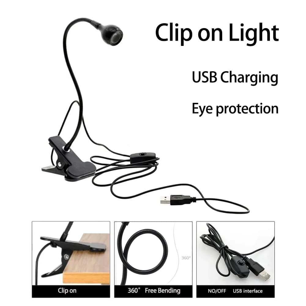 LED Clip Light with Switch, USB LED Light for Reading Study Book Lights Lampara De Escritorio Table Lamp Desk Decor