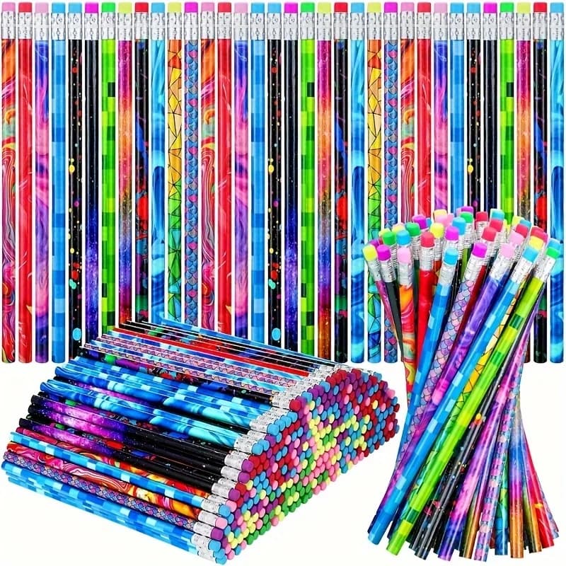 30/60pcs Wooden Pencils with Erasers: Sketching Pencils for Students, Combination Pencils for Writing, School Supplies, Statione