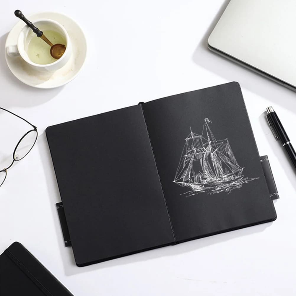 Black Paper Notebook 200 Pages A5 Size PU Cover Blank for Sketching Journaling Notes Thick Paper Notepad Black Notebook