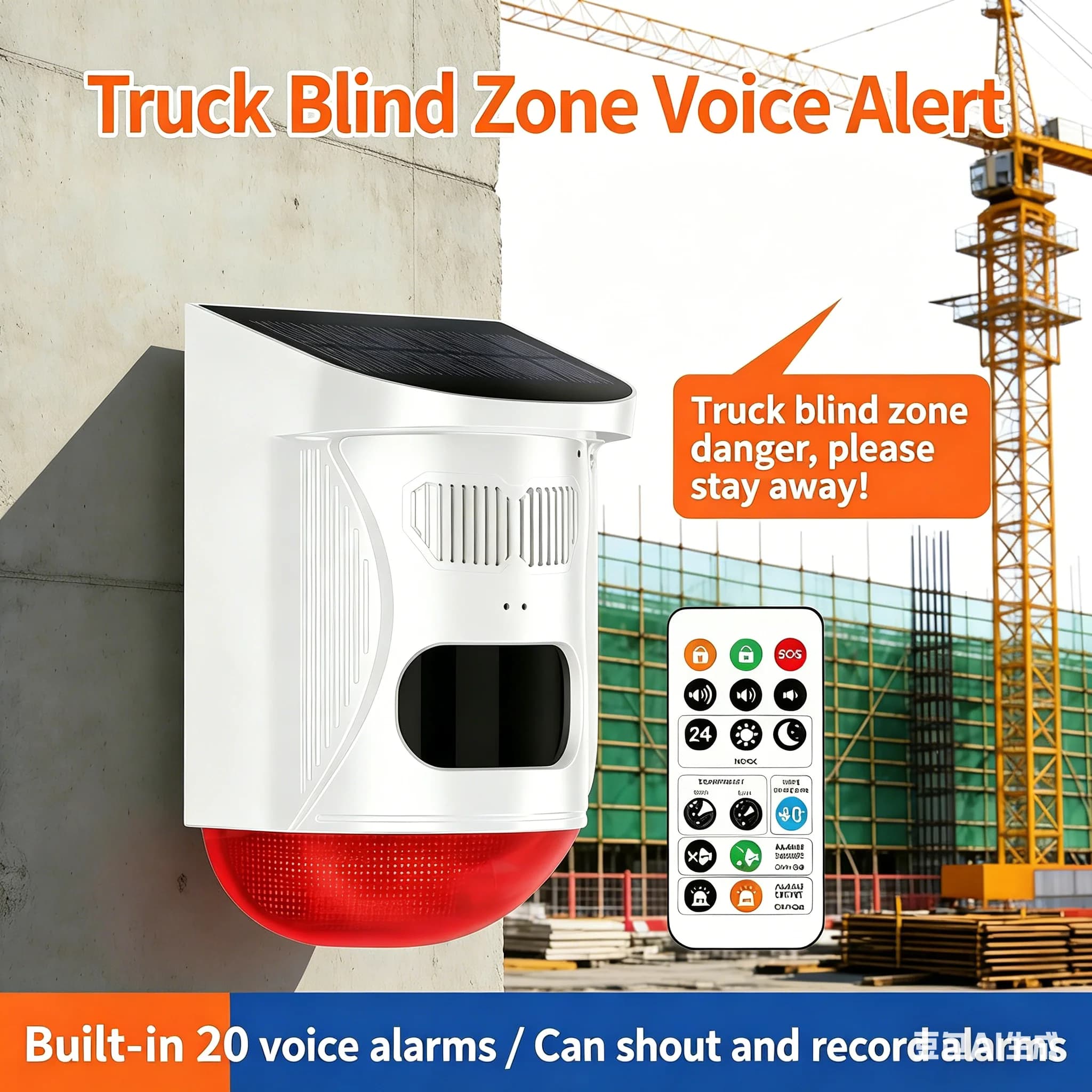 Solar Powered Security Alarm: Wireless PIR Motion Sensor Siren with Red Flashing Light, Waterproof Outdoor Garage Alarm System