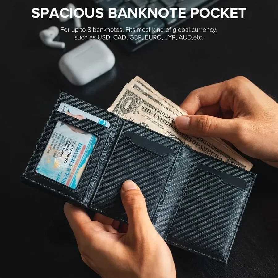 Men's Wallet with Zipper Coin Purse Automatic Pop-up Metal Credit Card Holder Minimalist RFID Blocking Business Card Wallet Idea