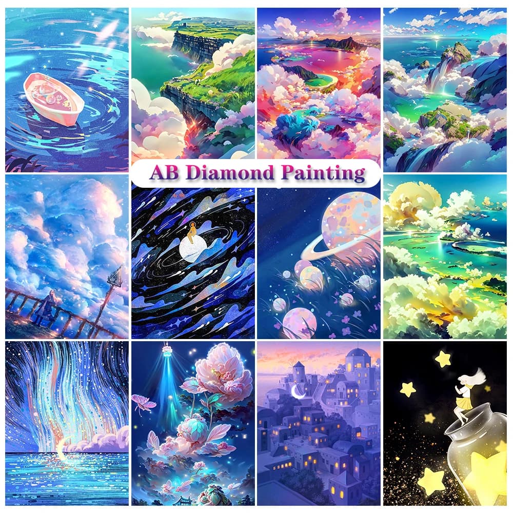 5D DIY AB Diamond Painting Cartoon Landscape Art Picture Full Diamond Mosaic Embroidery Flower Cross Stitch Set Home Decoration
