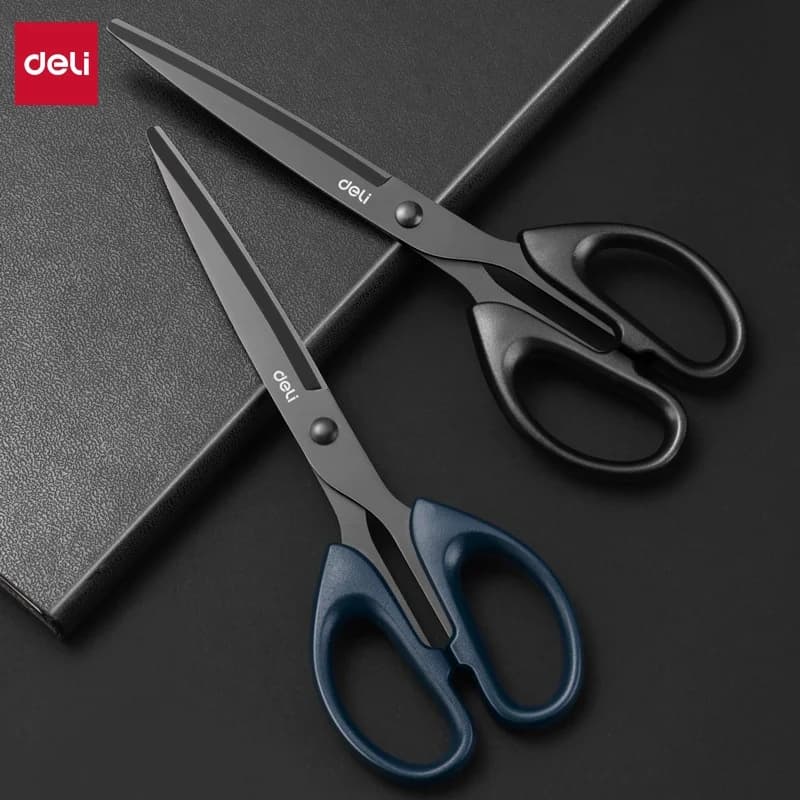 DELI Professional Office Scissors 180mm Heavy Duty Scissors with Black Blade Sharp Stainless Steel Cutting Tool for Paper Craft
