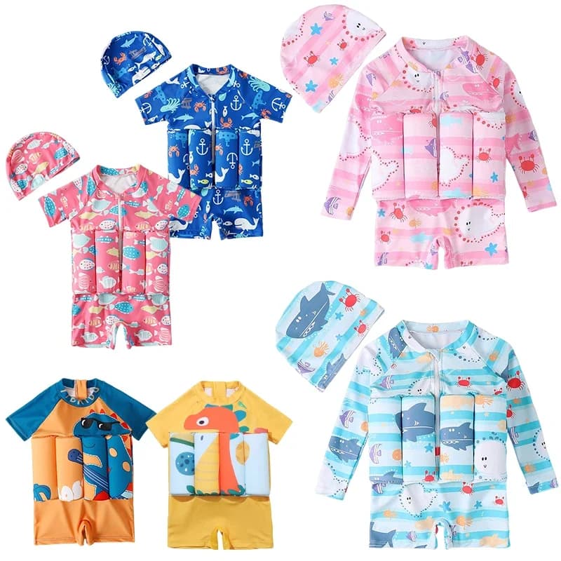 Children's Buoyancy Swimsuit One-piece Swimsuit for Kids Floating Rash Guards Cartoon Print Girls Boys Swimwear Swimming Clothes