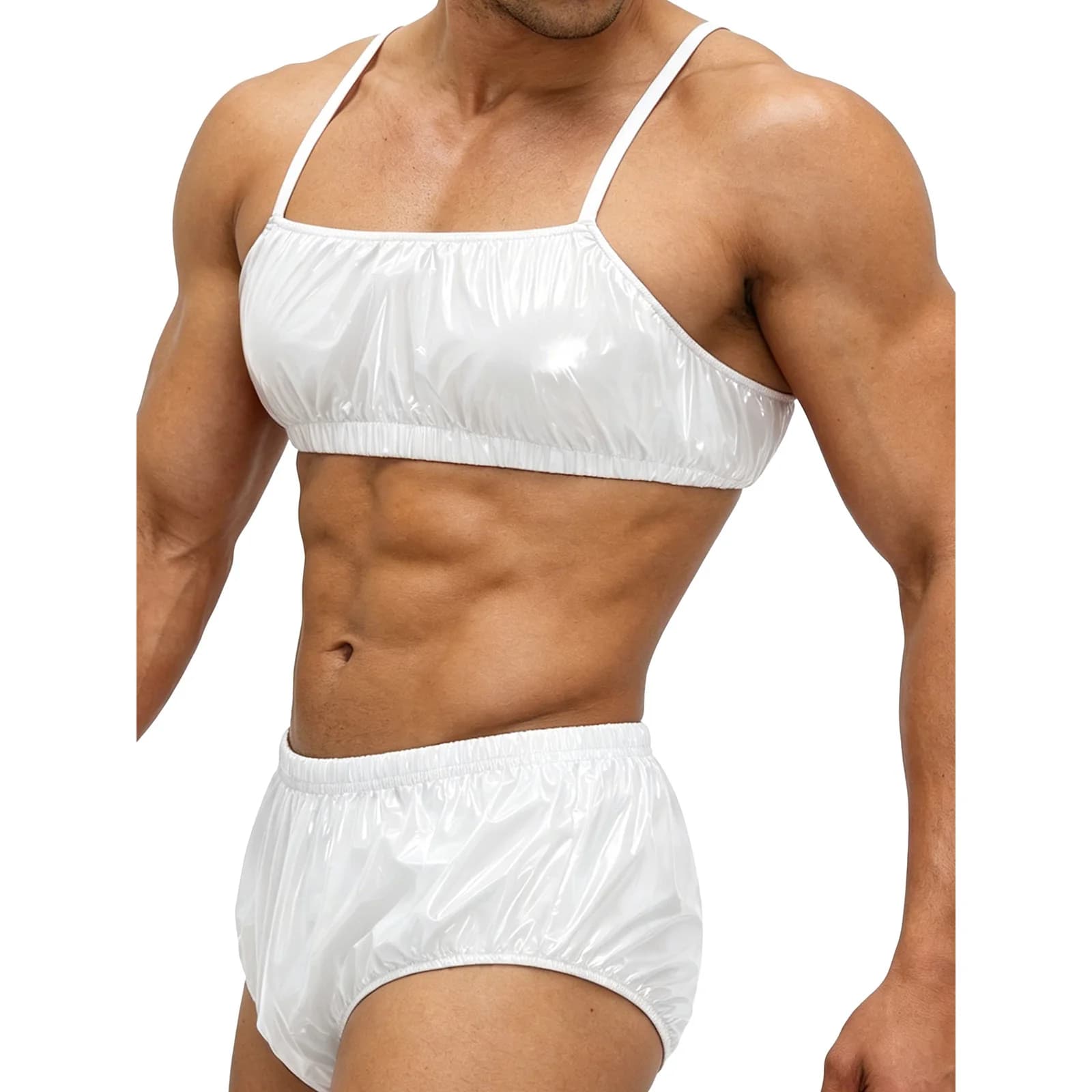 Men's Lingerie Two Pieces Swimsuit Waterproof Swimwear Singlets Crop Top And Elastic Band Swim Bottom Swimming Bathing Suit