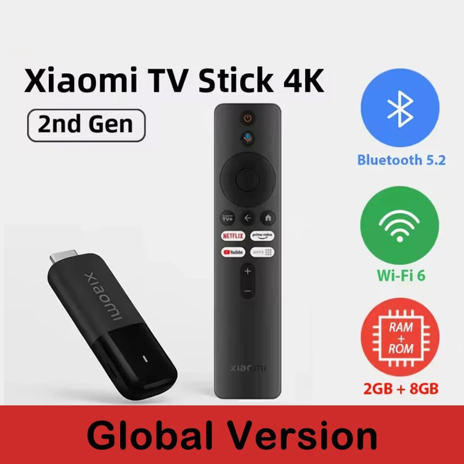 Xiaomi TV Stick 4K 2nd Gen Global Version 2025 6nm Quad-Core TV Dongle Portable Streaming Media Wifi 6 Bluetooth 5.2 2GB 8GB