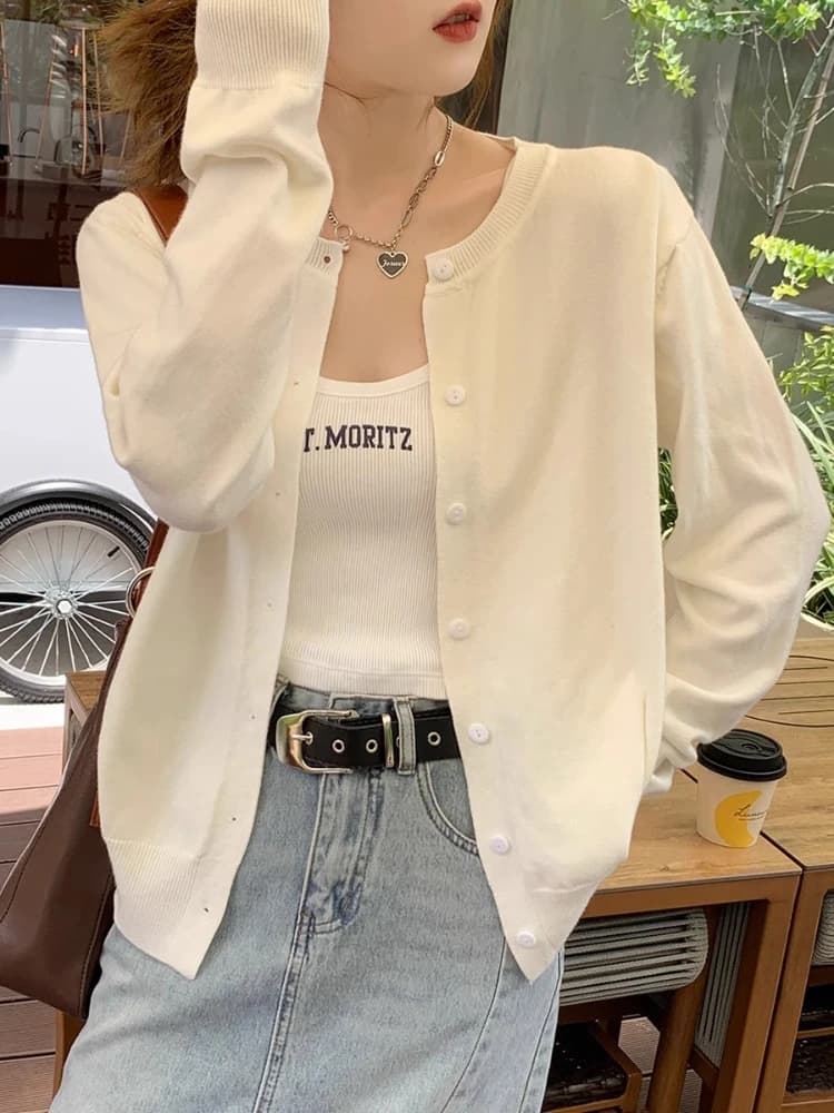2026 Women Cardigans Sweater Casual Warm Spring Summer O-neck Long Sleeve Single Breasted Slim Fashion Korean Knitwears Tops