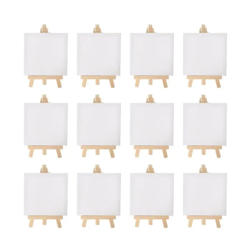 12pcs Artists 5 inch Mini Easel +3 inchx3 inch Mini Canvas Set Painting Kids Craft DIY Drawing Small Table Easel for School