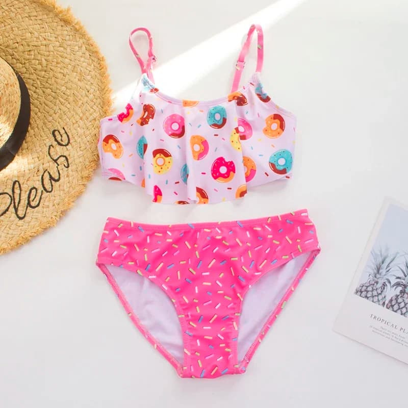 Children's Swimsuit Split 2 Pieces Swimming Suits Girl Bikini Set Flouncing Baby Briefs Swimsuit Girl Swimwear Kids 5-14 Years
