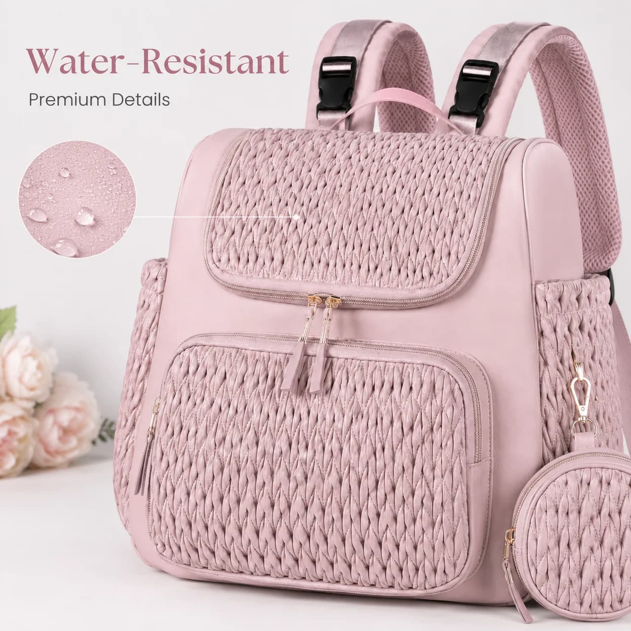 Fashion Woven Diaper Backpack Large Capacity Baby Bag with Stroller Straps Waterproof Multi Pocket Maternity Travel Backpack for
