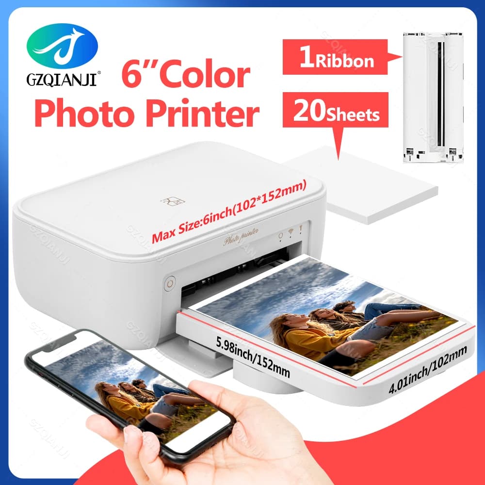 4x6 Inch Color Photo Printer 300dpi Portable Mini Pocket Picture Machine Mini Househeld Thermal Sublimation Maker Paper Ribbon