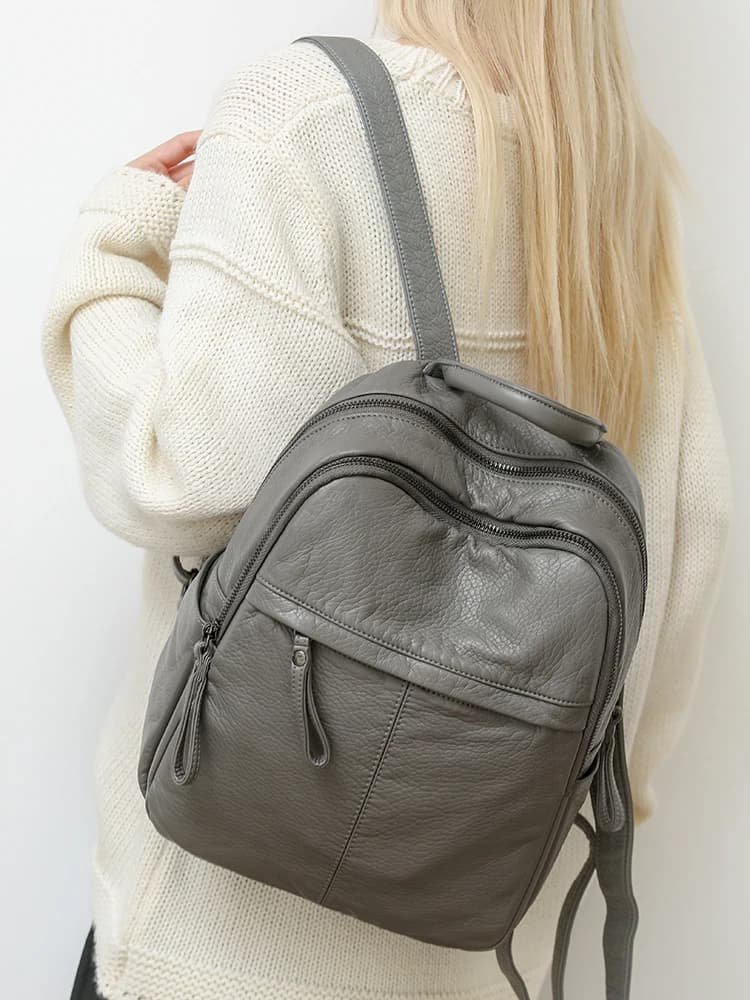 Fashionable Soft Leather Large Capacity Lightweight Women's Backpack New Style Travel Outdoors Handbag Youth Commuter Style