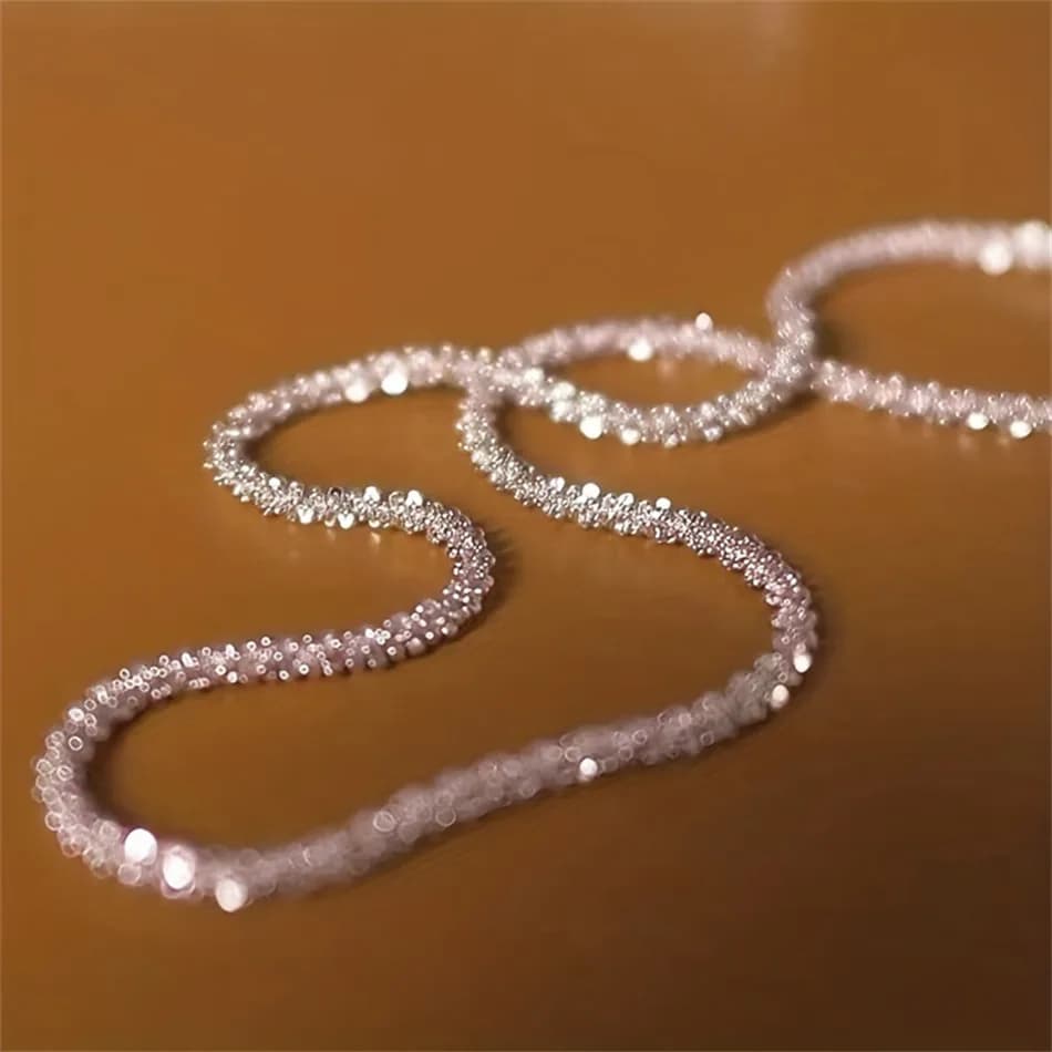 1pc Authentic S925 Sterling Silver Necklace 2mm Sparkling Collarbone, Sweater Chain, High Charm Jewelry Gift Women